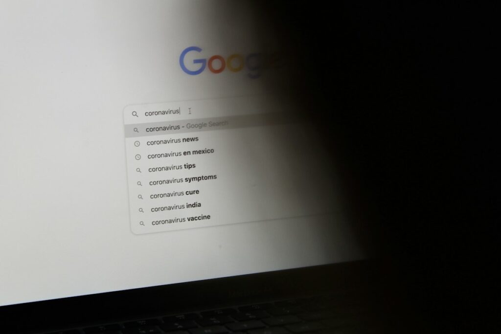Laptop screen displaying Google search results