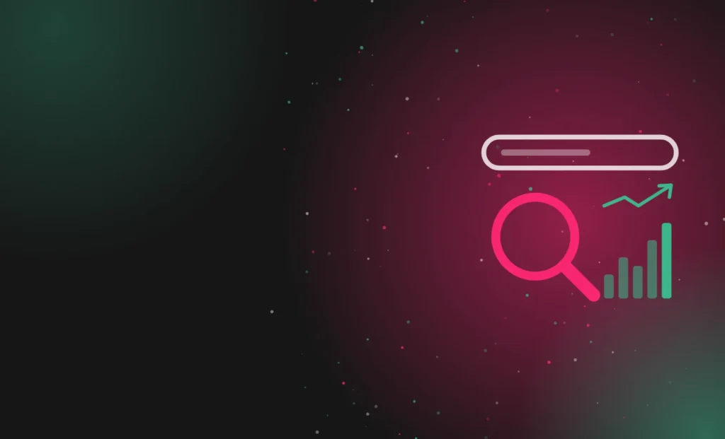 Magnifying glass, search bar and rising chart illustrating Google Search changes in October 2026