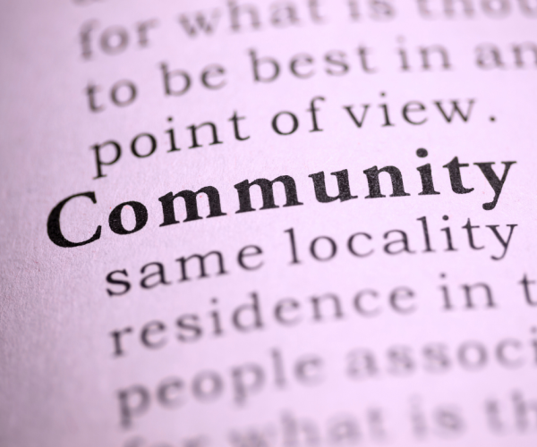 The word community written in bold