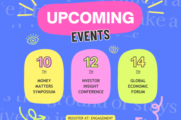 word upcoming events and underneath there are 3 dates, in a row, stating event examples
