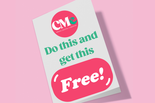 A folded leaflet saying 'do this and get this free'